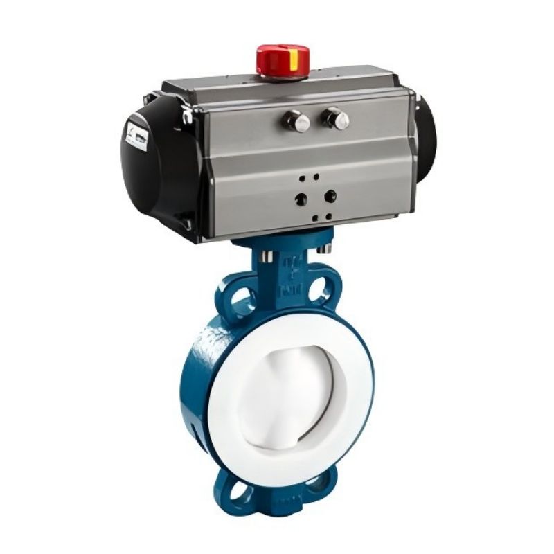 Pneumatic fluorine lined butterfly valve, fluorine lined butterfly valve, butterfly valve