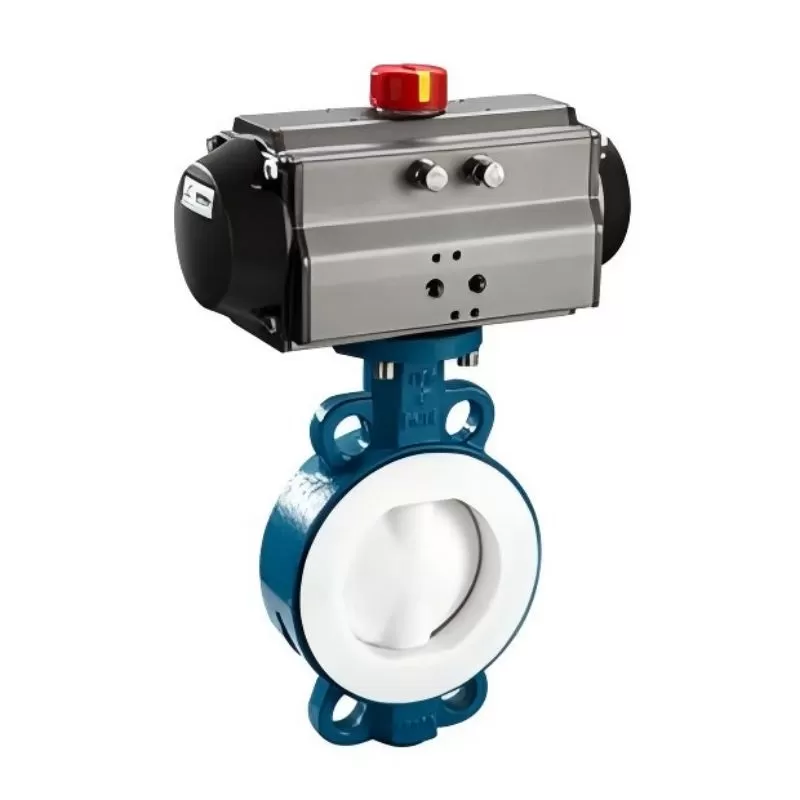 Pneumatic fluorine lined butterfly valve, fluorine lined butterfly valve, butterfly valve