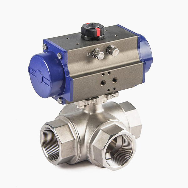 Pneumatic three-way ball valve with internal thread,Pneumatic three-way Internal thread ball valve